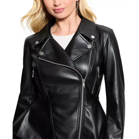 GUESS Womens Lvy Peplum Long Sleeves Casual Moto Jacket Black Size S NWT - Picture 5 of 7